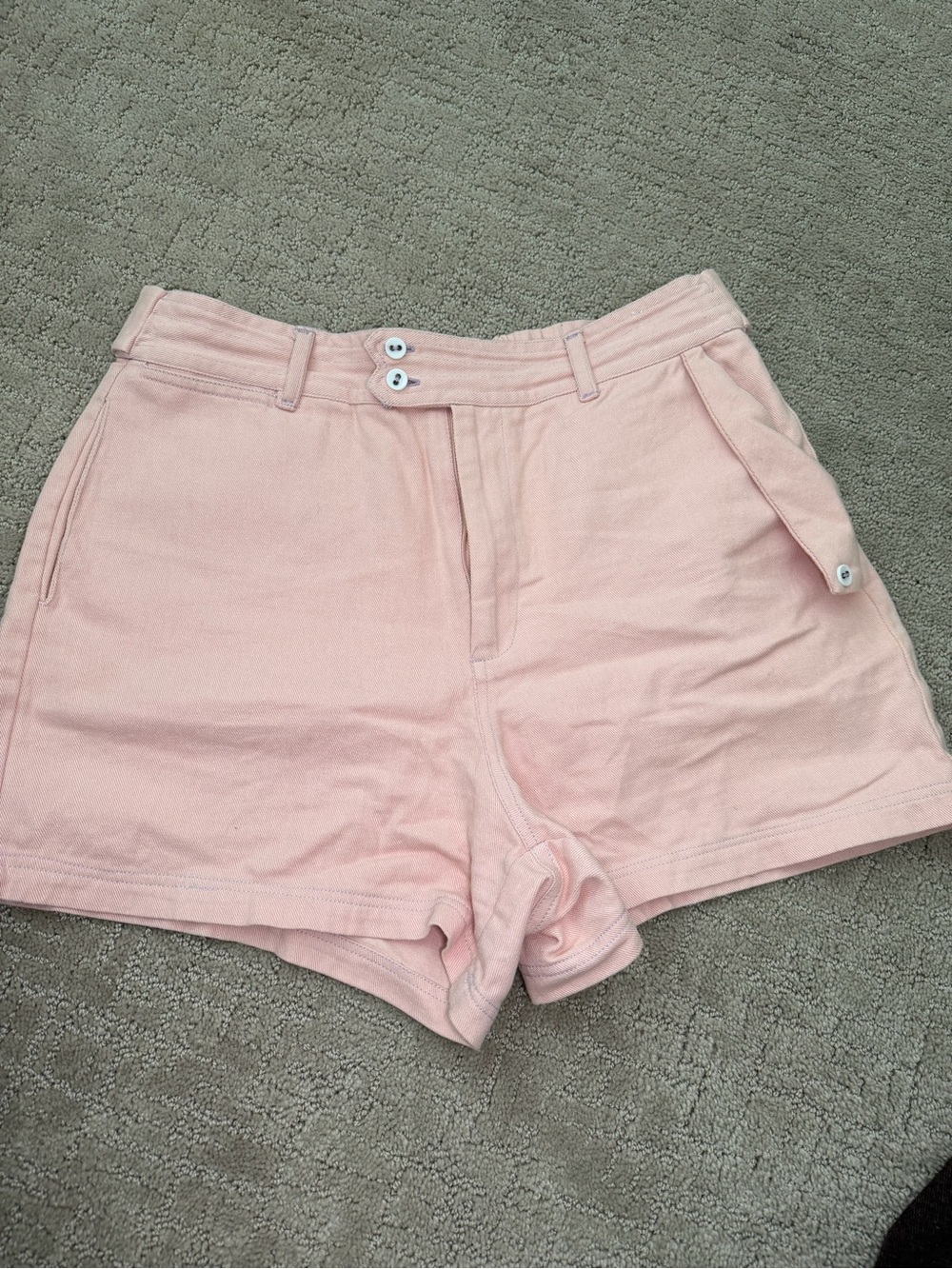 High-Rise Pink Cotton Jean Shorts with Button Detail